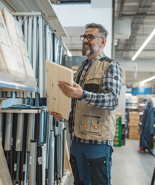 Man in hardware store shopping for hurricane supplies